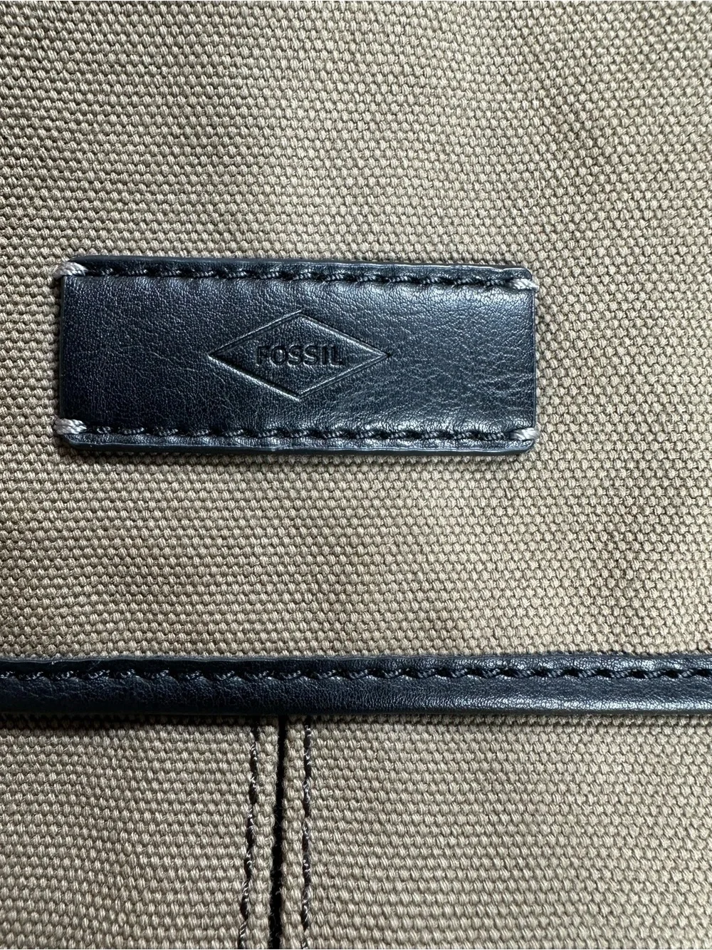 Fossil Tan Canvas Messenger Bag with Black Trim